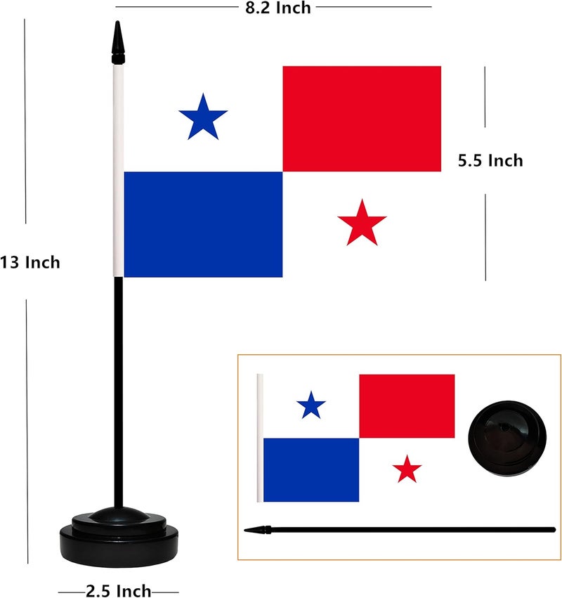 BCLin Panama Desk Flag Set, 2 Pack Panamanian Table Office Flags, Small Mini Desktop Flag With 12" Solid Black Pole, Black Base, Miniature Desktop Flag - Image 2